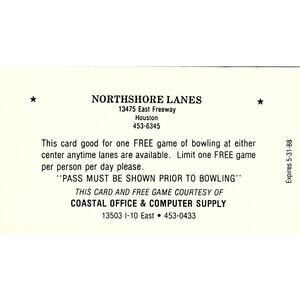 Northshore Lanes Bowling Coastal Office Houston TX Vintage Business Card SSB4-14
